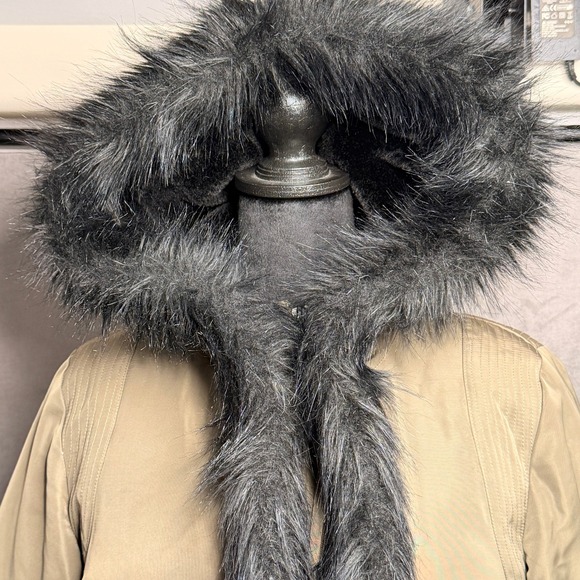 Donna Karan New York Jacket Womens Sz S Faux Fur Hooded Goose Down Parka Green - Picture 3 of 11